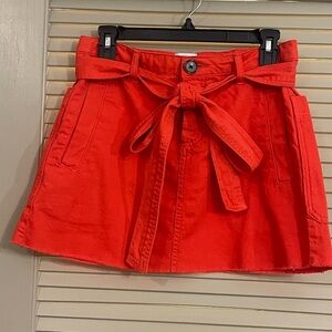 BDG Red Denim Skirt with Bow Detail